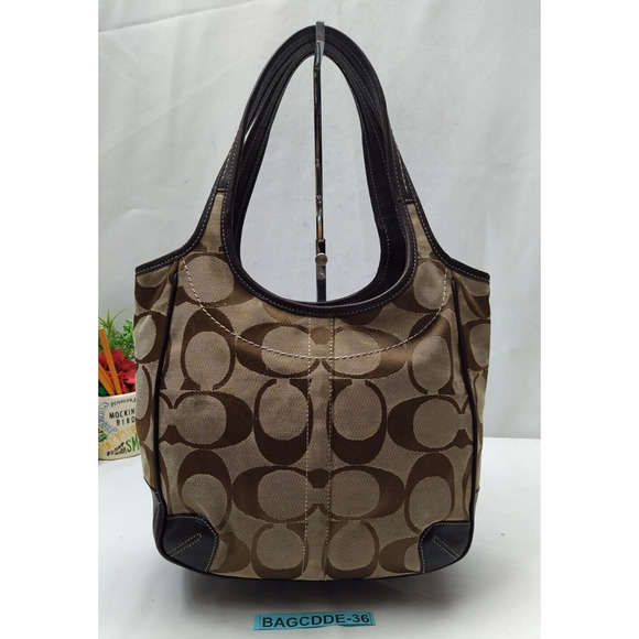 Coach Chelsea Signature Brown Canvas Leather Trim Double Handles Shoulder Bag - Picture 2 of 16